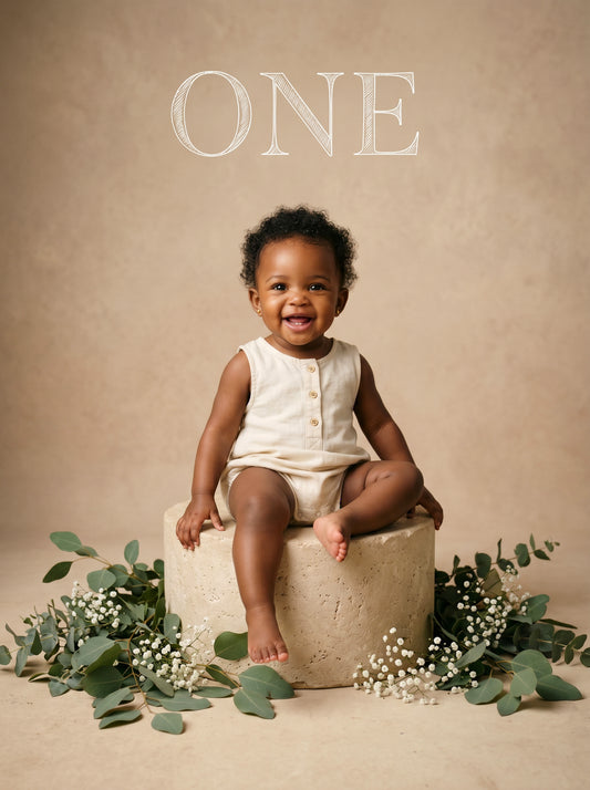 Birthday Beige Podium Set Newborn Digital Backdrops, Birthday Baby Backdrop