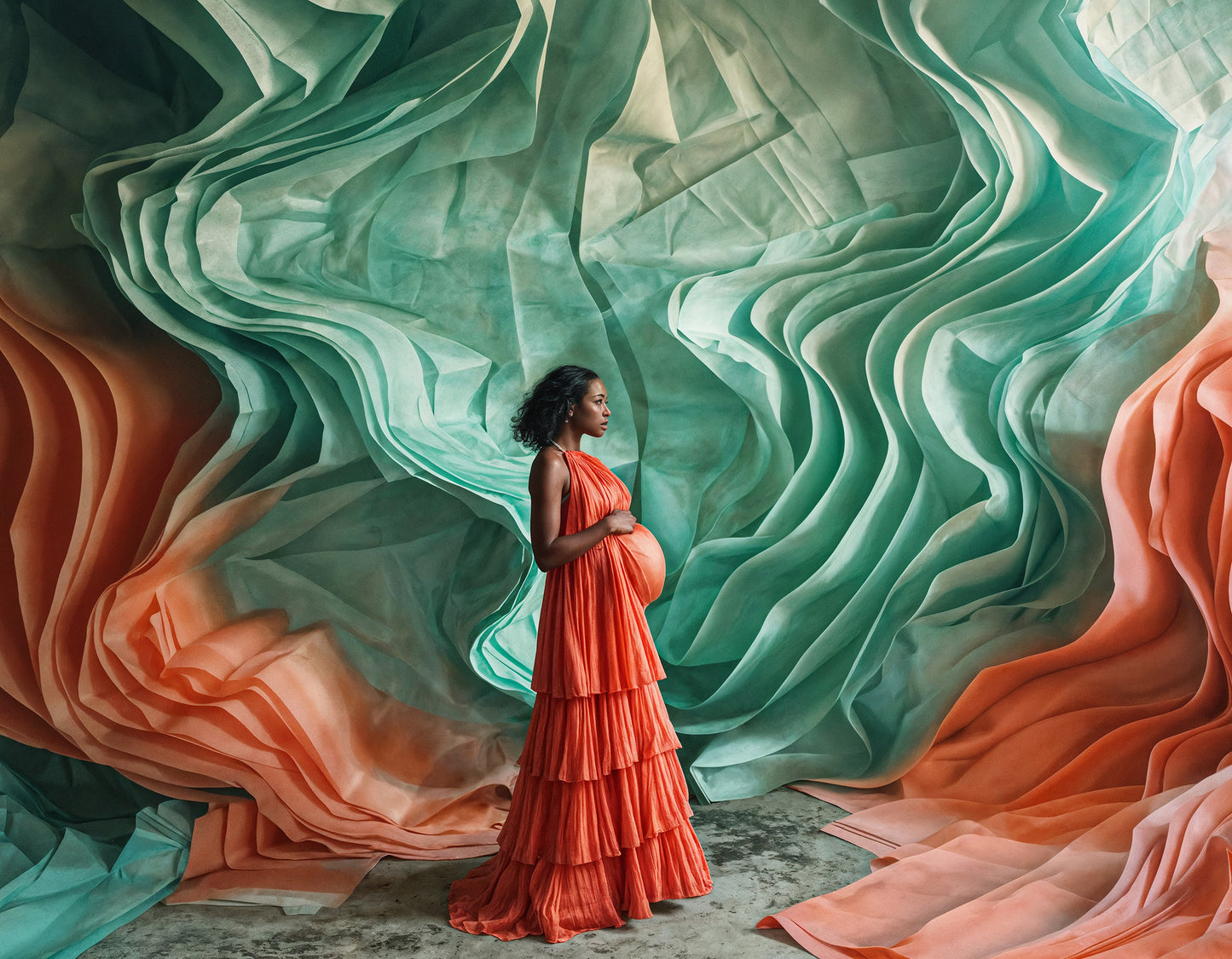 Conjunto de cenários digitais com esculturas coloridas