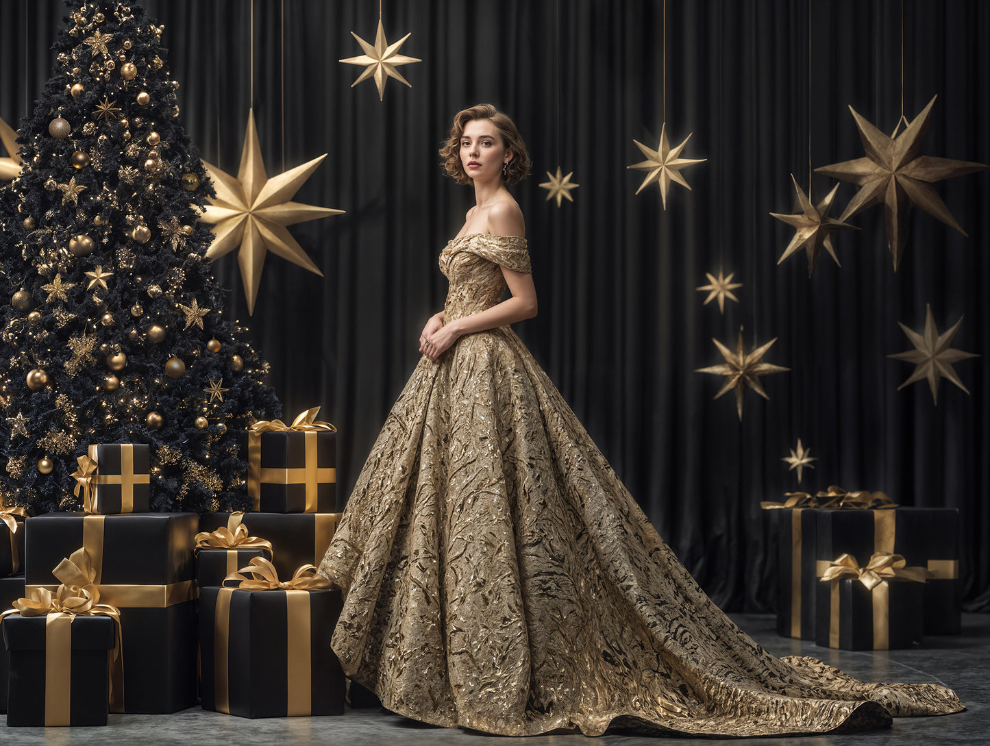 Black Star Christmas Set Digital Backdrops, Christmas Backdrops