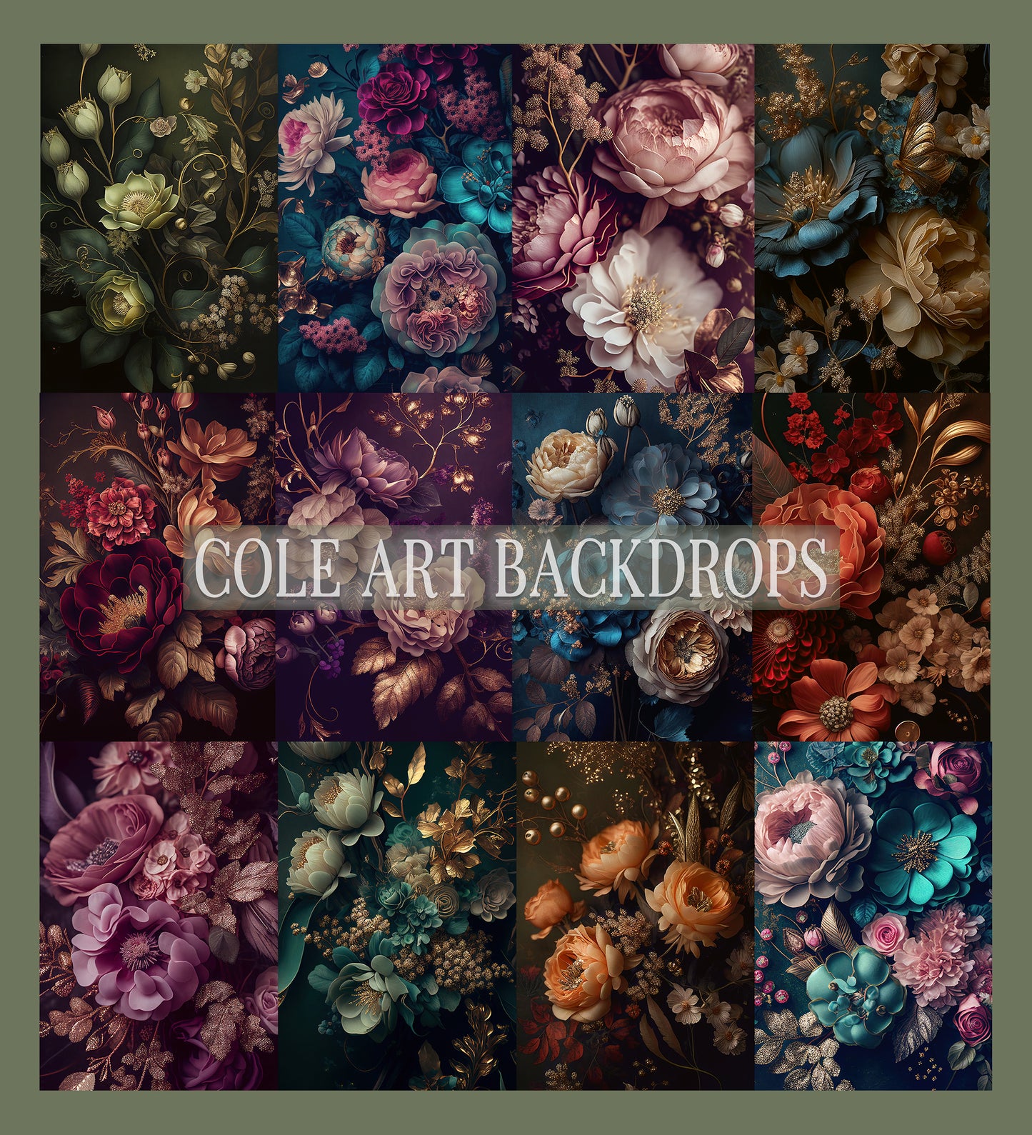 Multi-Color and Gold Florals Set Digital Backdrops, Maternity Backgrounds, Studio Backdrop Textures, Fine Art Textures, Photoshop Textures