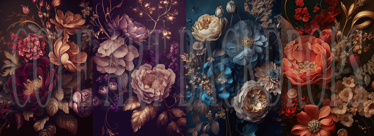 Multi-Color and Gold Florals Set Digital Backdrops, Maternity Backgrounds, Studio Backdrop Textures, Fine Art Textures, Photoshop Textures