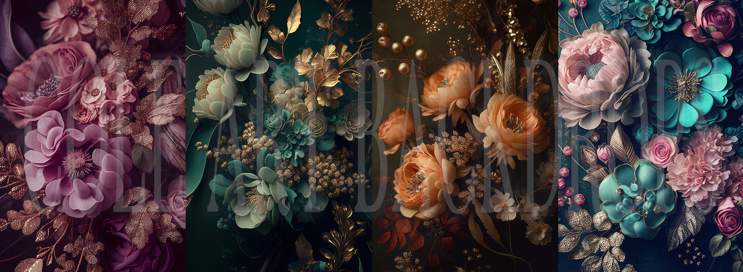 Multi-Color and Gold Florals Set Digital Backdrops, Maternity Backgrounds, Studio Backdrop Textures, Fine Art Textures, Photoshop Textures