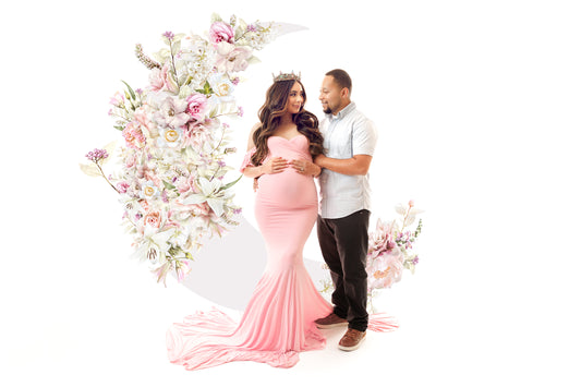 Pink Floral Crescent Moon Overlay, Maternity Backdrop Overlays, Studio Backdrop Overlays, Fine Art Textures, Photoshop Overlays