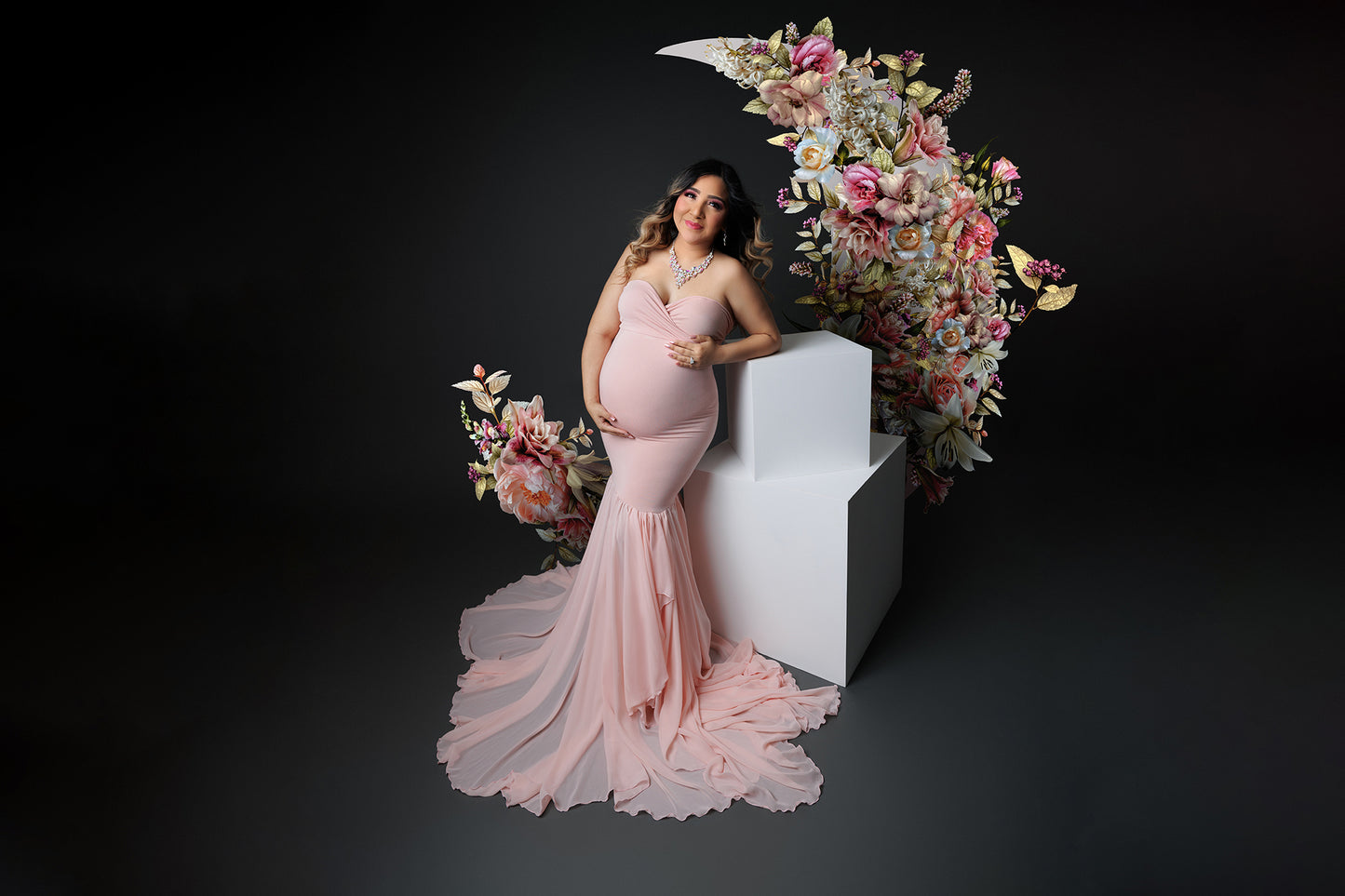 Pink Floral Crescent Moon Overlay, Maternity Backdrop Overlays, Studio Backdrop Overlays, Fine Art Textures, Photoshop Overlays