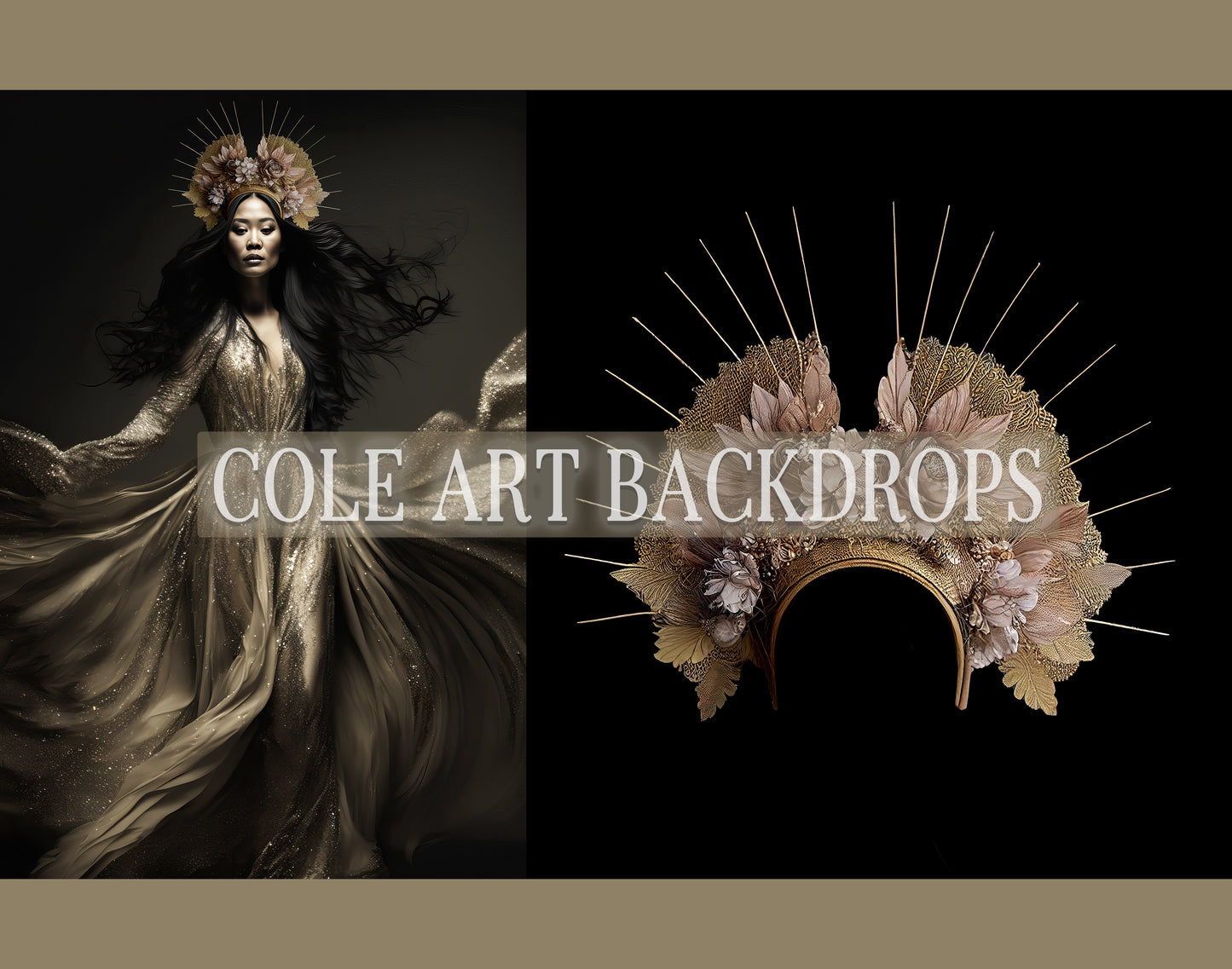 Gold Flower Spike Headpiece Digital Overlays, Maternity Backdrop Overlays, Studio Backdrop Overlays, Fine Art Textures, Photoshop Overlays