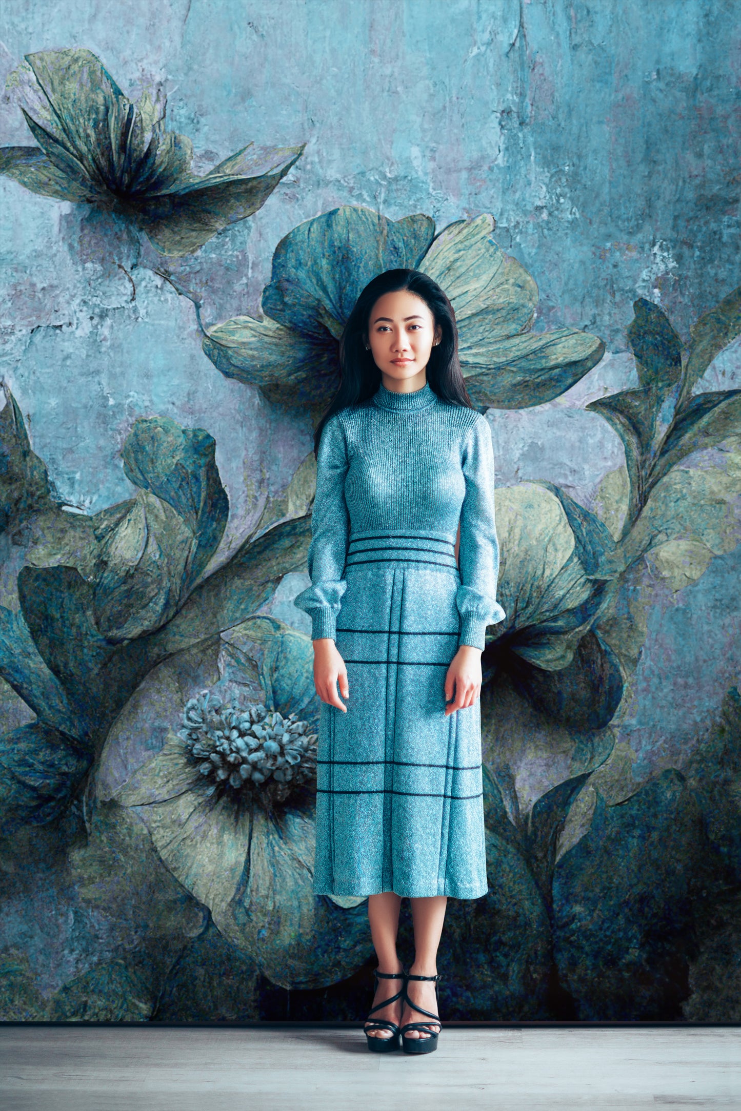 Conjunto de arte floral azul: cenários digitais, fundos de maternidade, texturas para cenários de estúdio, texturas para belas artes, texturas para Photoshop