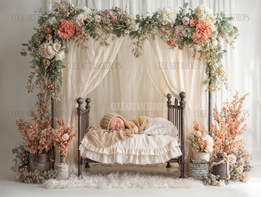 Iron Baby Flower Bed 4 Newborn Digital Backdrops, Baby Backdrop, Newborn Background