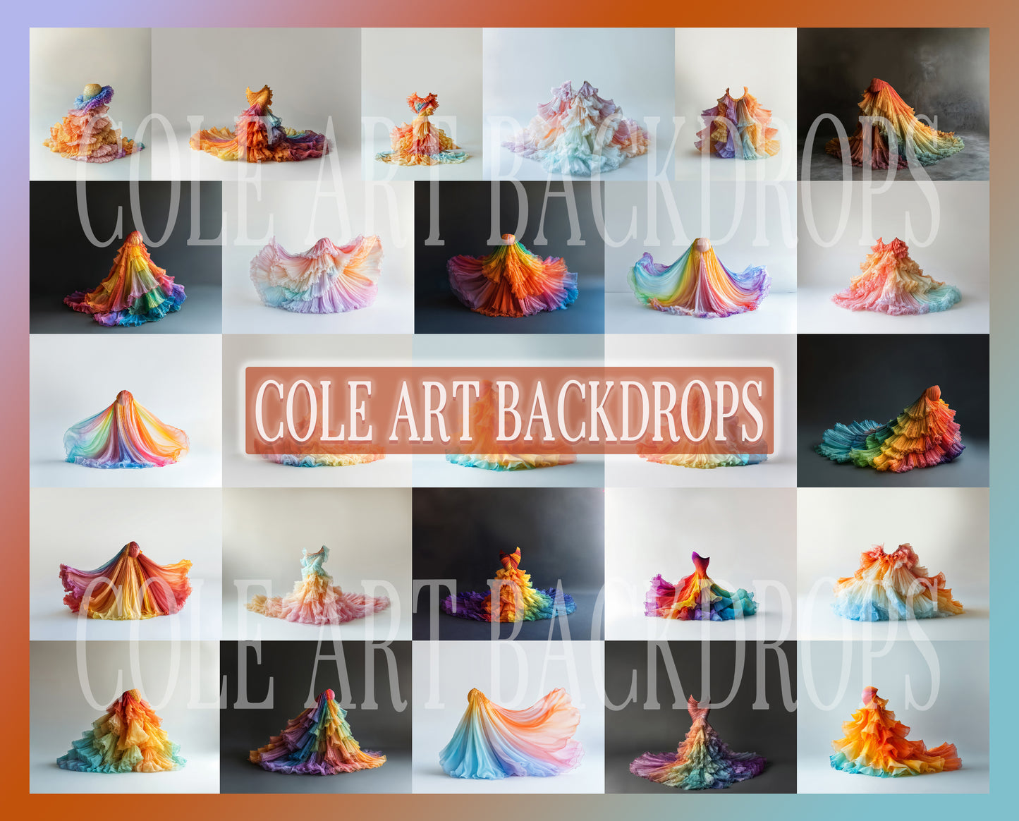 Rainbow Dress Digital Overlays, Photoshop Overlays, Digital Backdrops Set