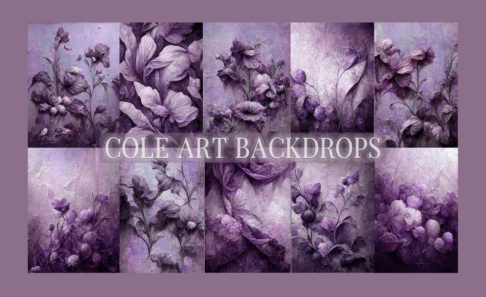 Purple Floral Art Set Digital Backdrops, Maternity Backgrounds, Studio ...