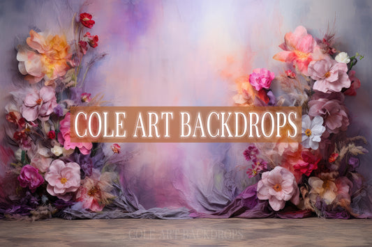 Purple Floral Oil Painting 6 Printed Backdrop, Fabric Backdrops, Printed Sweep Backdrop, Photography Backdrops