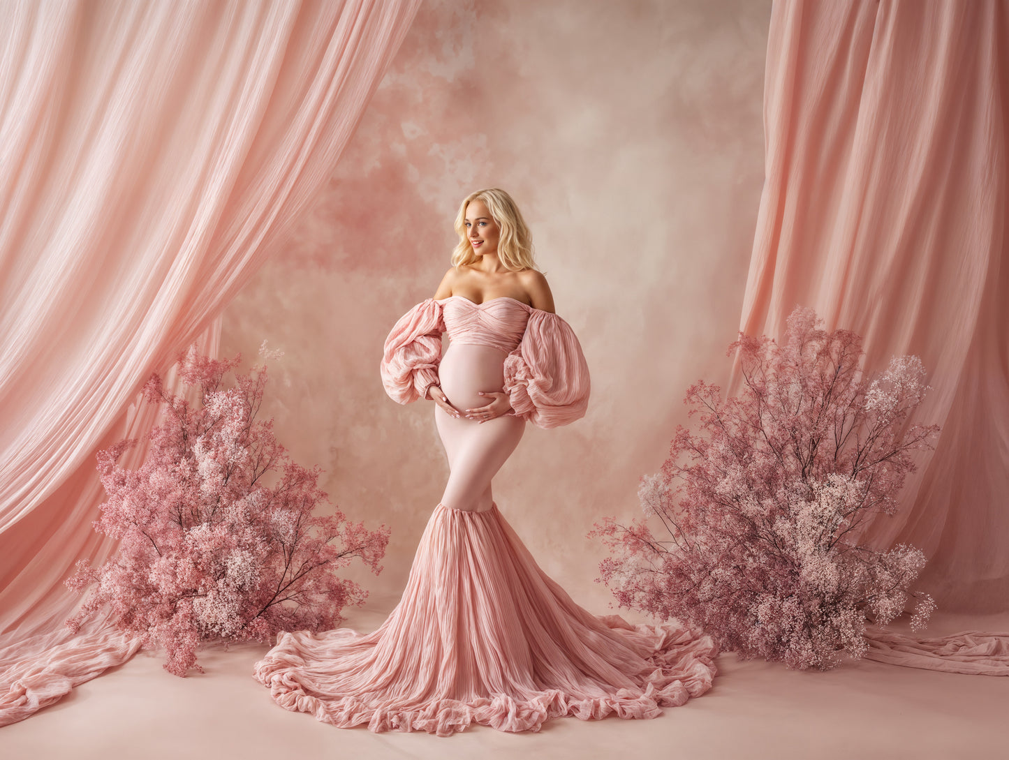 Pink Drapes Digital Backdrop Set