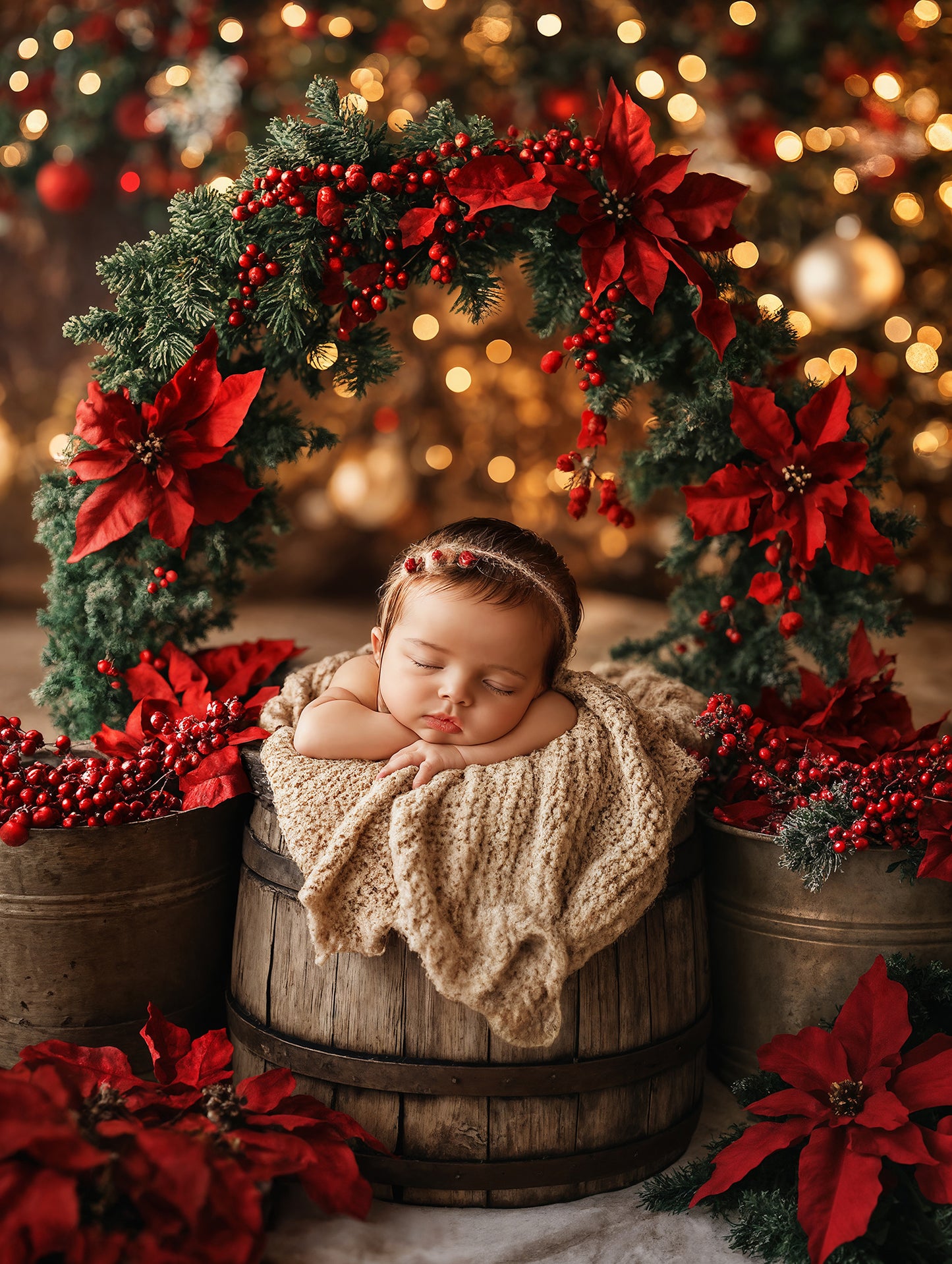 Baby Poinsettia Digital Background, Newborn Backdrops Set