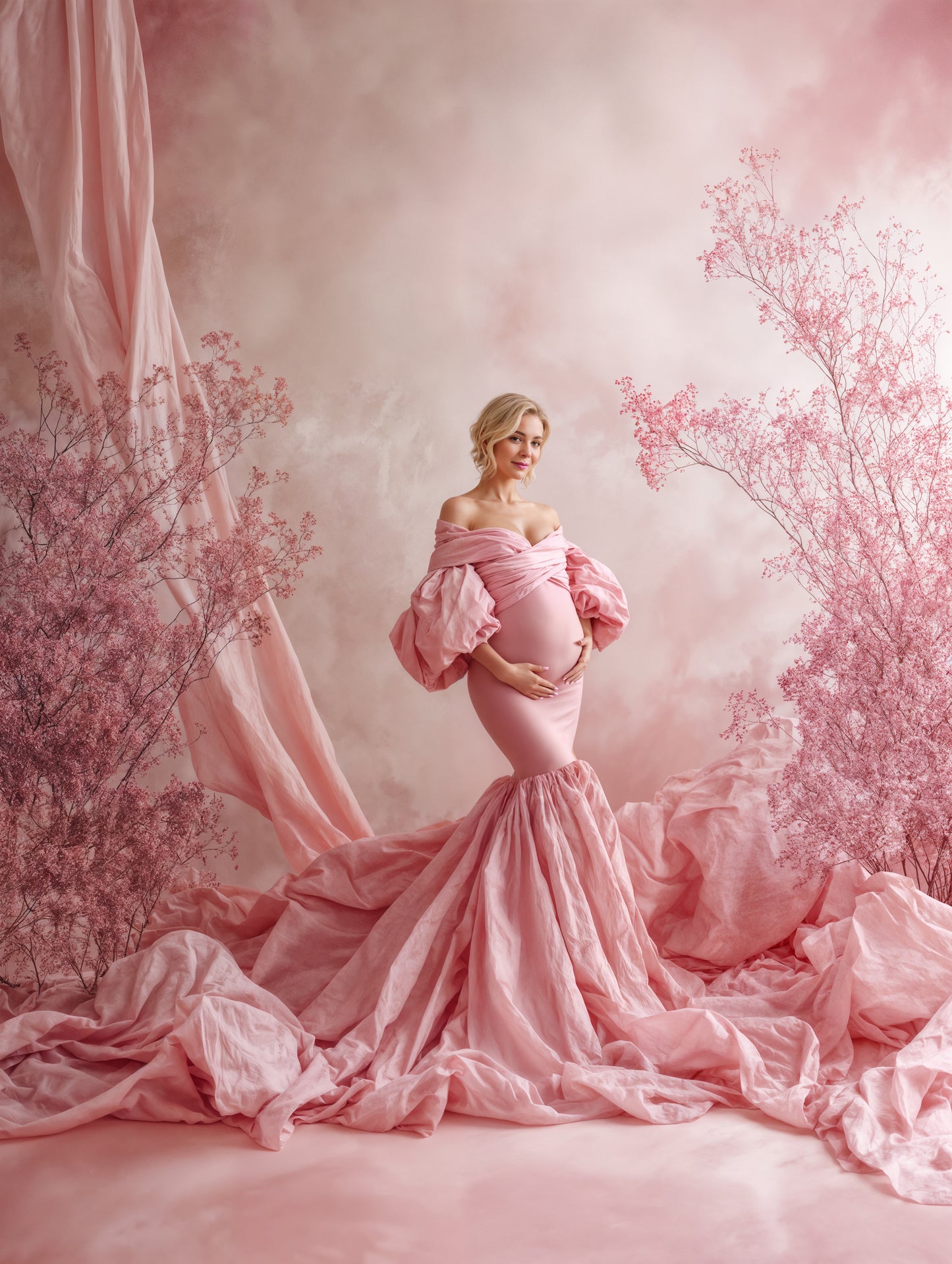 Pink Drapes Digital Backdrop Set