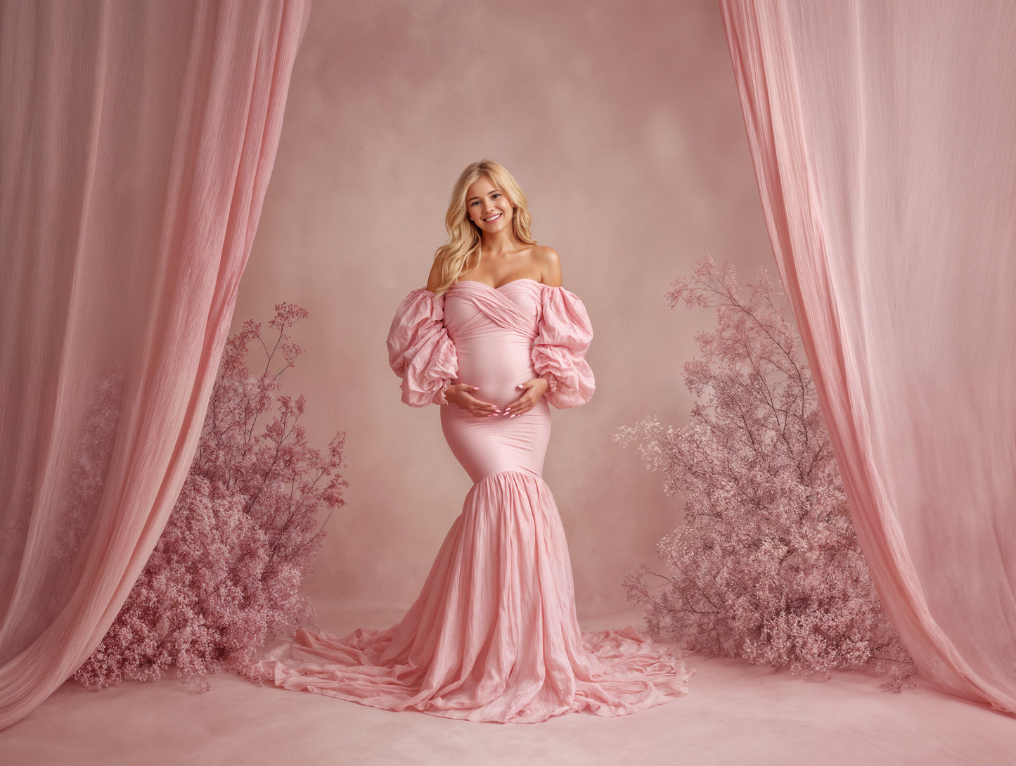 Pink Drapes Digital Backdrop Set