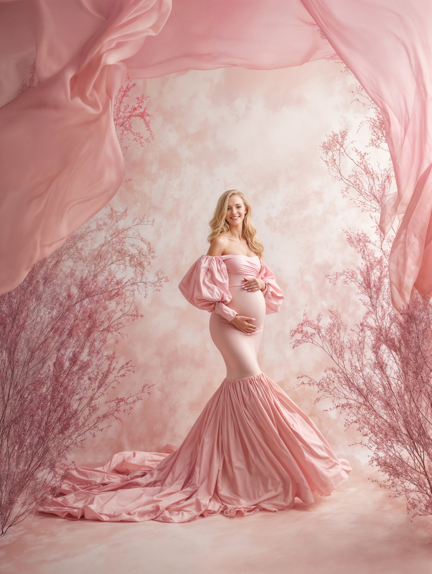 Pink Drapes Digital Backdrop Set