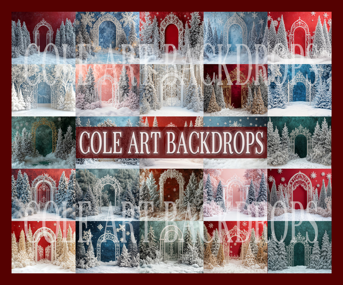 Whimsy Colorful Christmas Digital Backdrops, Christmas Backdrops Set