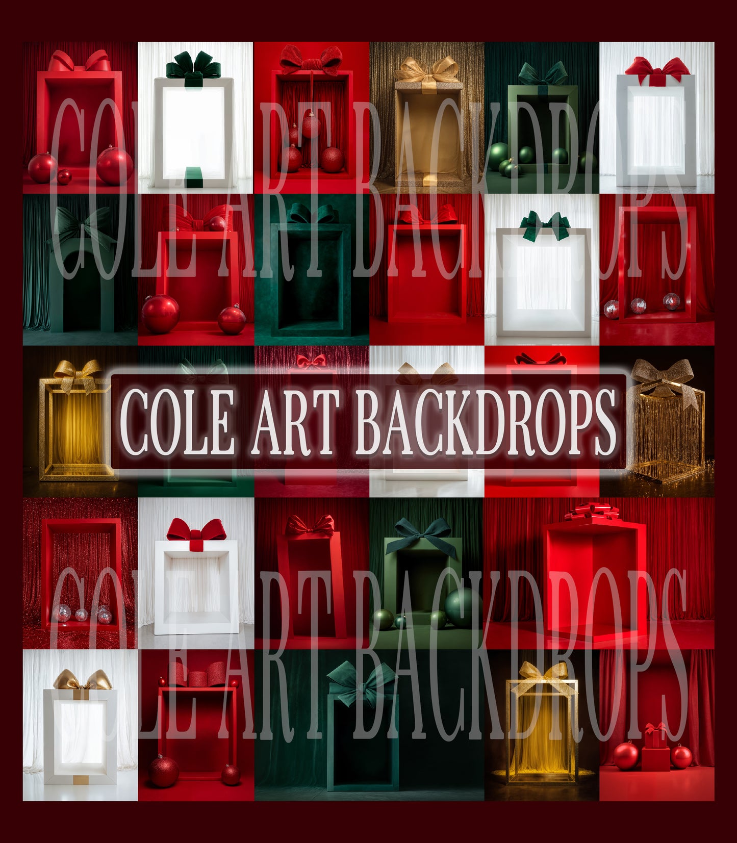 Bow Box Christmas Digital Backdrops Set