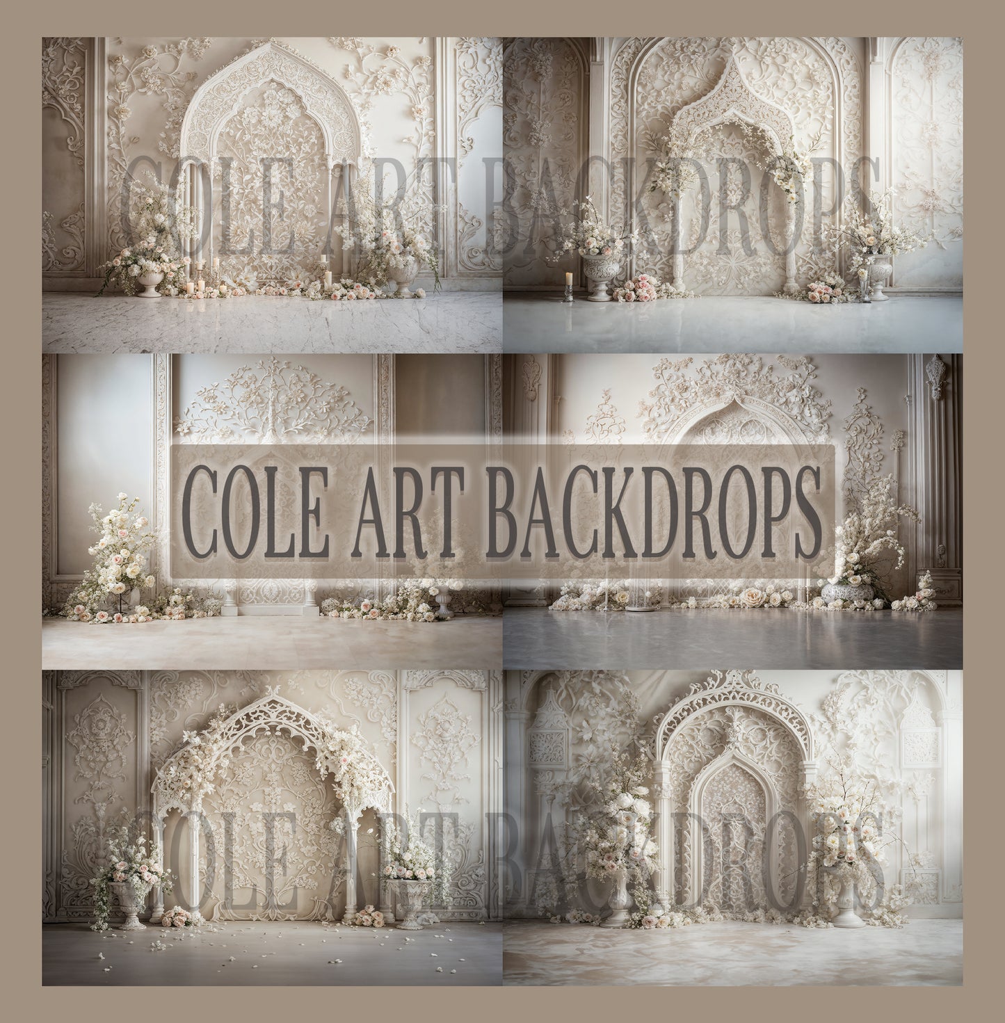 Intricate White Decor Digital Backdrop Set