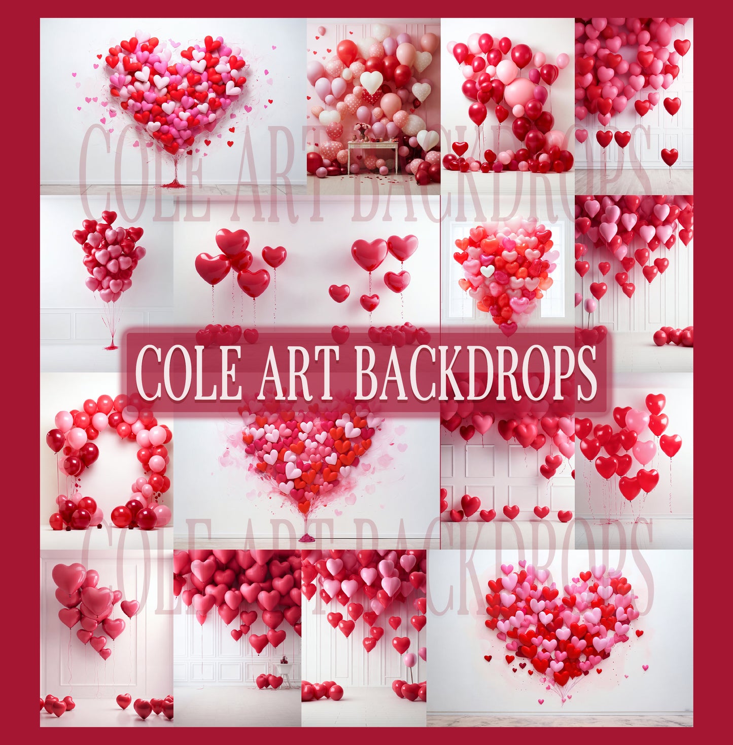 Valentine Balloon Hearts Set Digital Backdrops, Maternity Backdrops, Studio Backdrops, Digital Backgrounds