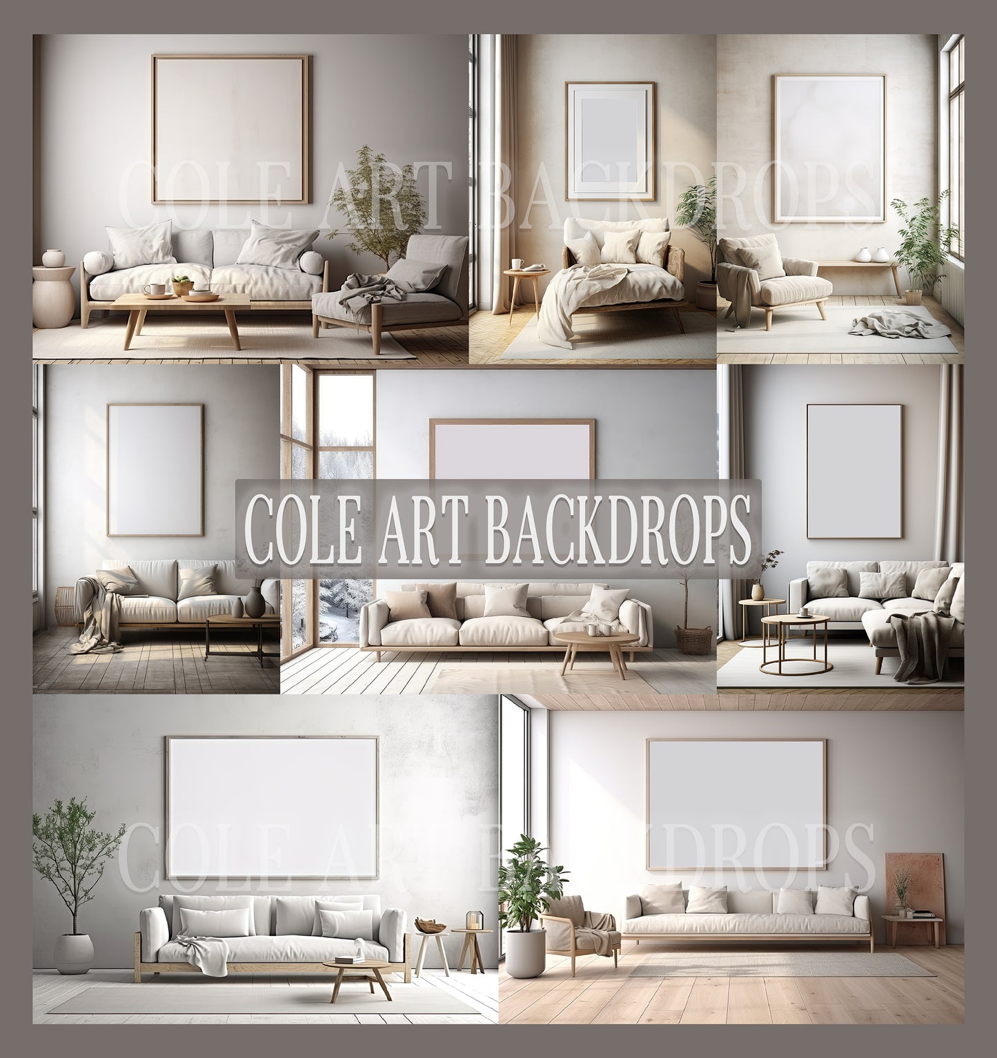 Scandinavian Style MockUps / Stylish Interior Wood Frame MockUps / Digital Backdrop / Digital Download