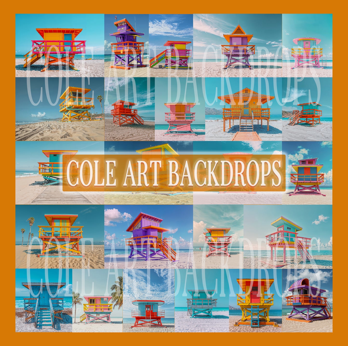 Lifeguard Towers Digital Backdrop Set