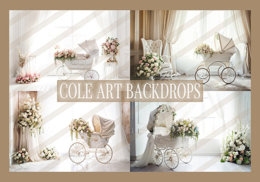 Glam Floral Prams Set Digital Backdrops, Maternity Backgrounds, Studio Backdrop Textures, Fine Art Textures, Photoshop Textures