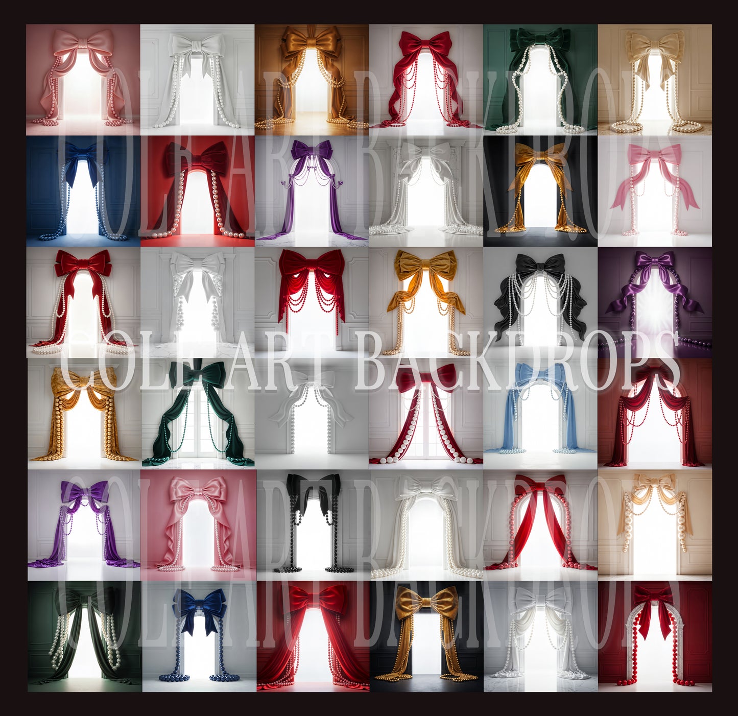 Pearly Bead Bows Digital Backdrops Set