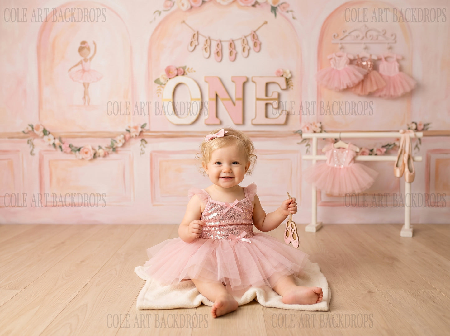 Baby Ballerina 6 Digital Backdrop, Birthday Backdrop, Cake Smash