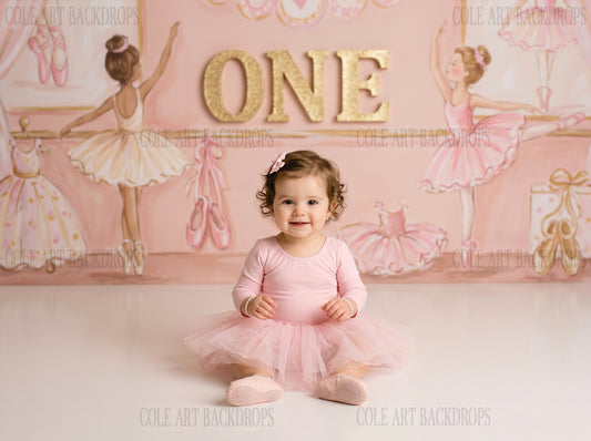 Baby Ballerina 1 Digital Backdrop, Birthday Backdrop, Cake Smash