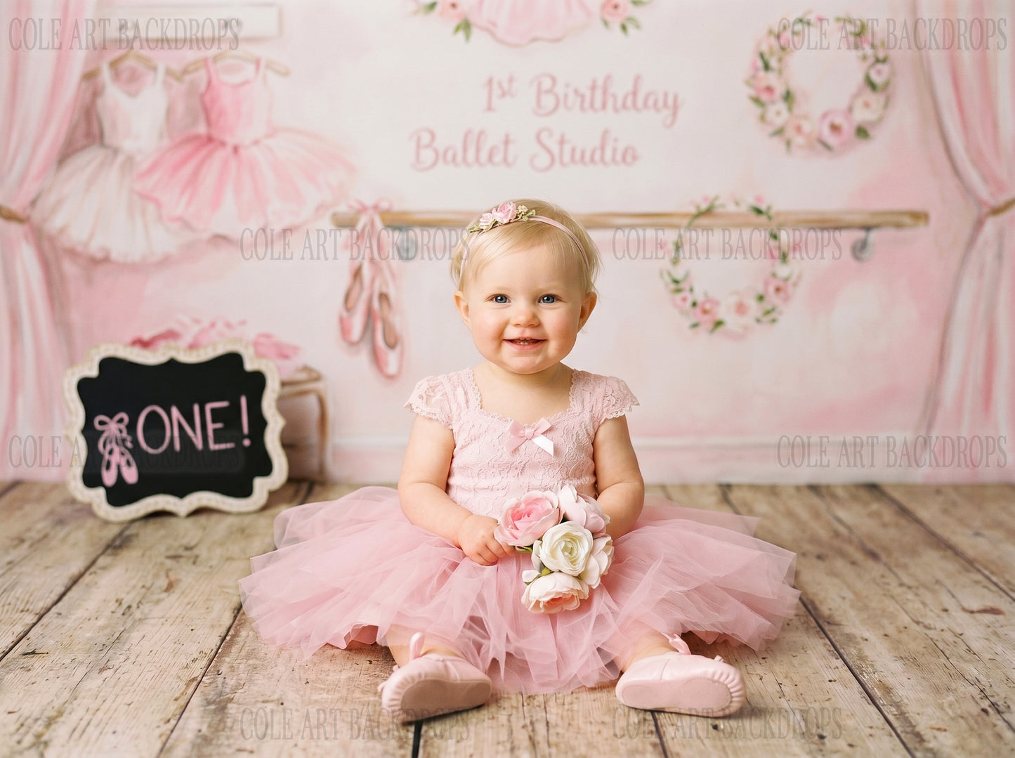 Baby Ballerina 5 Digital Backdrop, Birthday Backdrop, Cake Smash