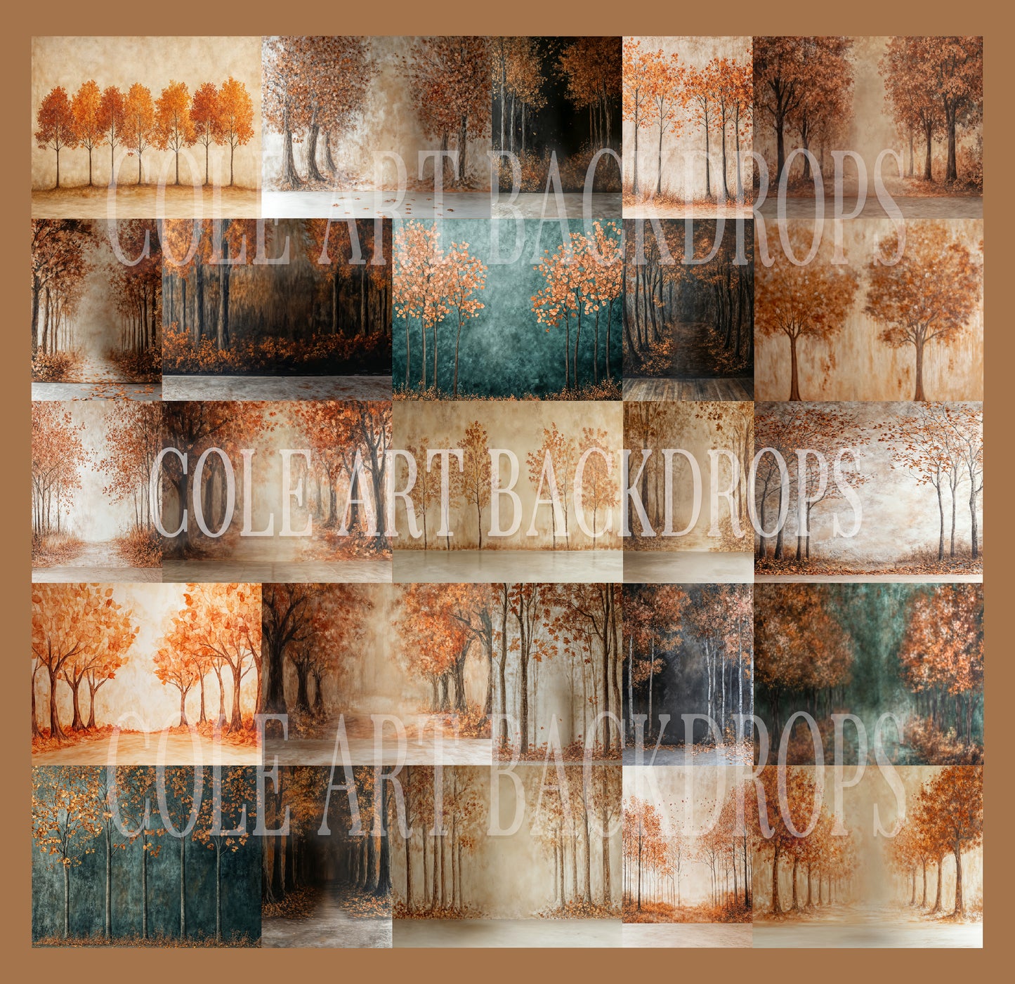 Fall Tree Murals Digital Backdrop Set