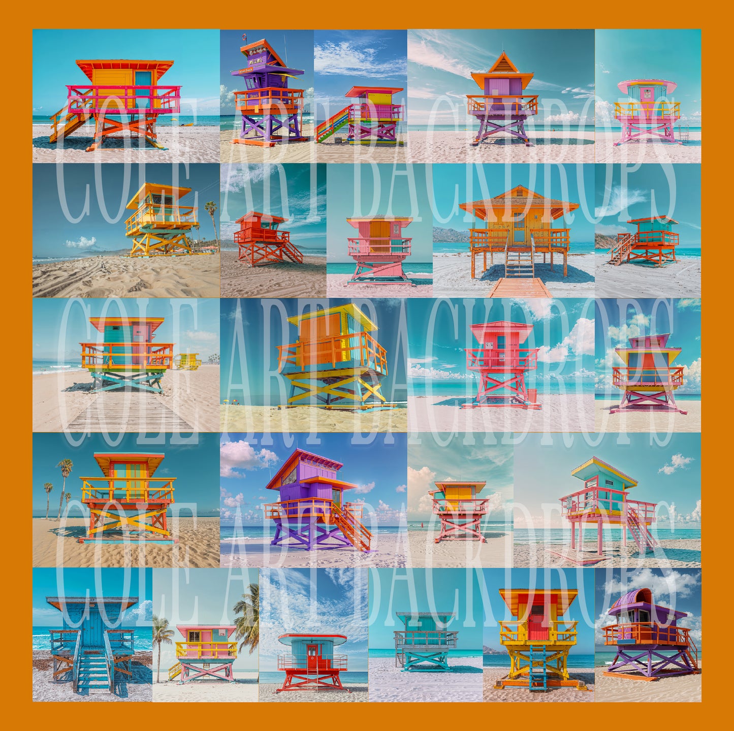 Lifeguard Towers Digital Backdrop Set