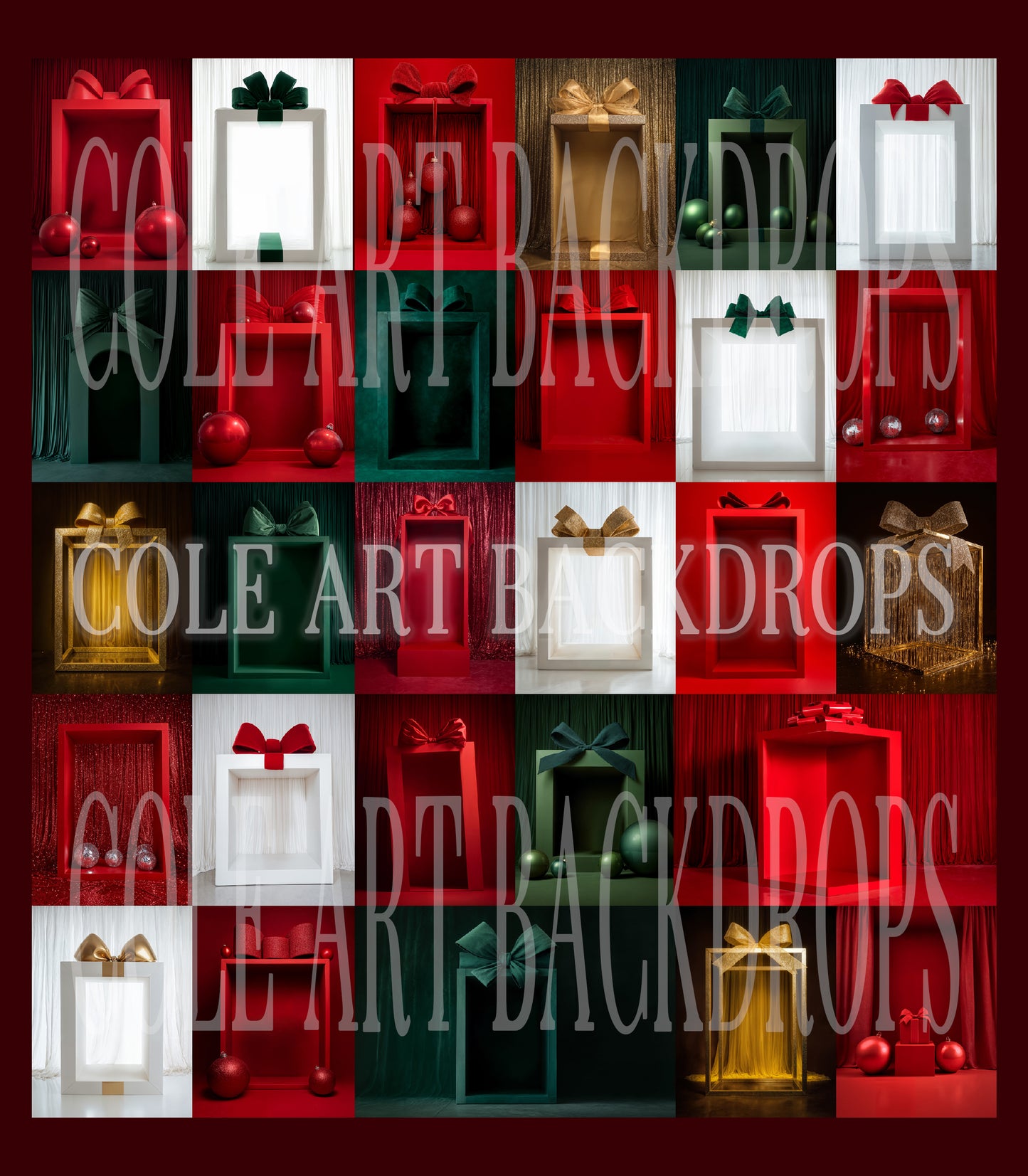 Bow Box Christmas Digital Backdrops Set