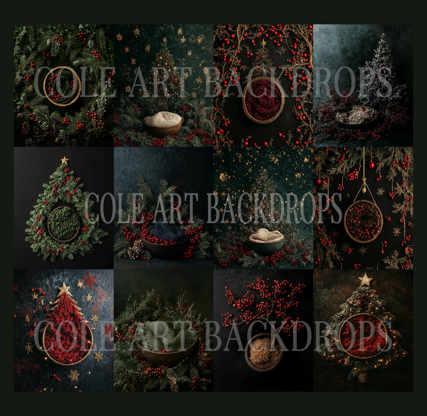 Fern Christmas Digital Background, Newborn Christmas Backdrops Set