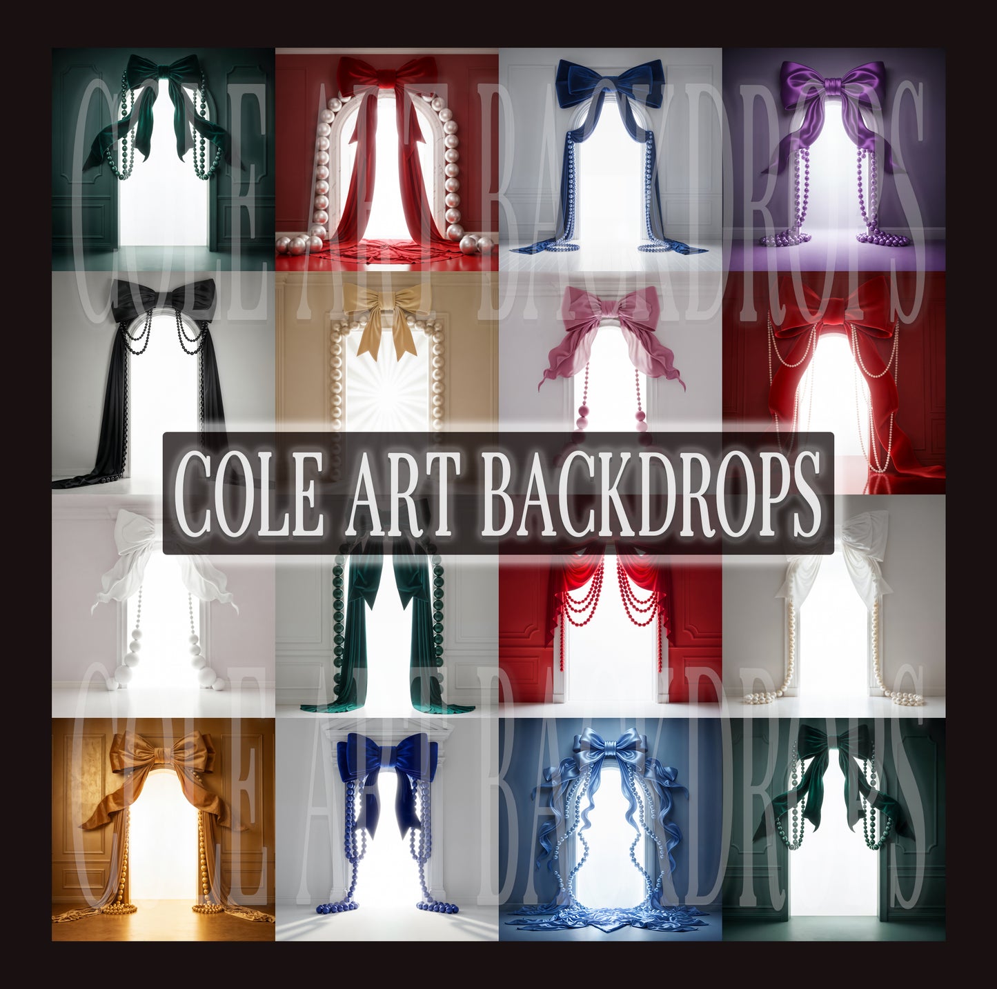 Pearly Bead Bows Digital Backdrops Set