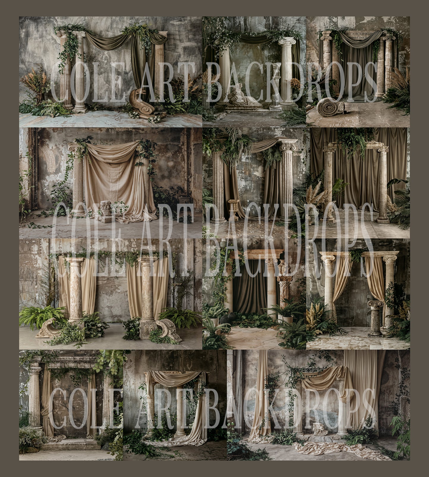 Green Lush Greek Digital Backdrop Set