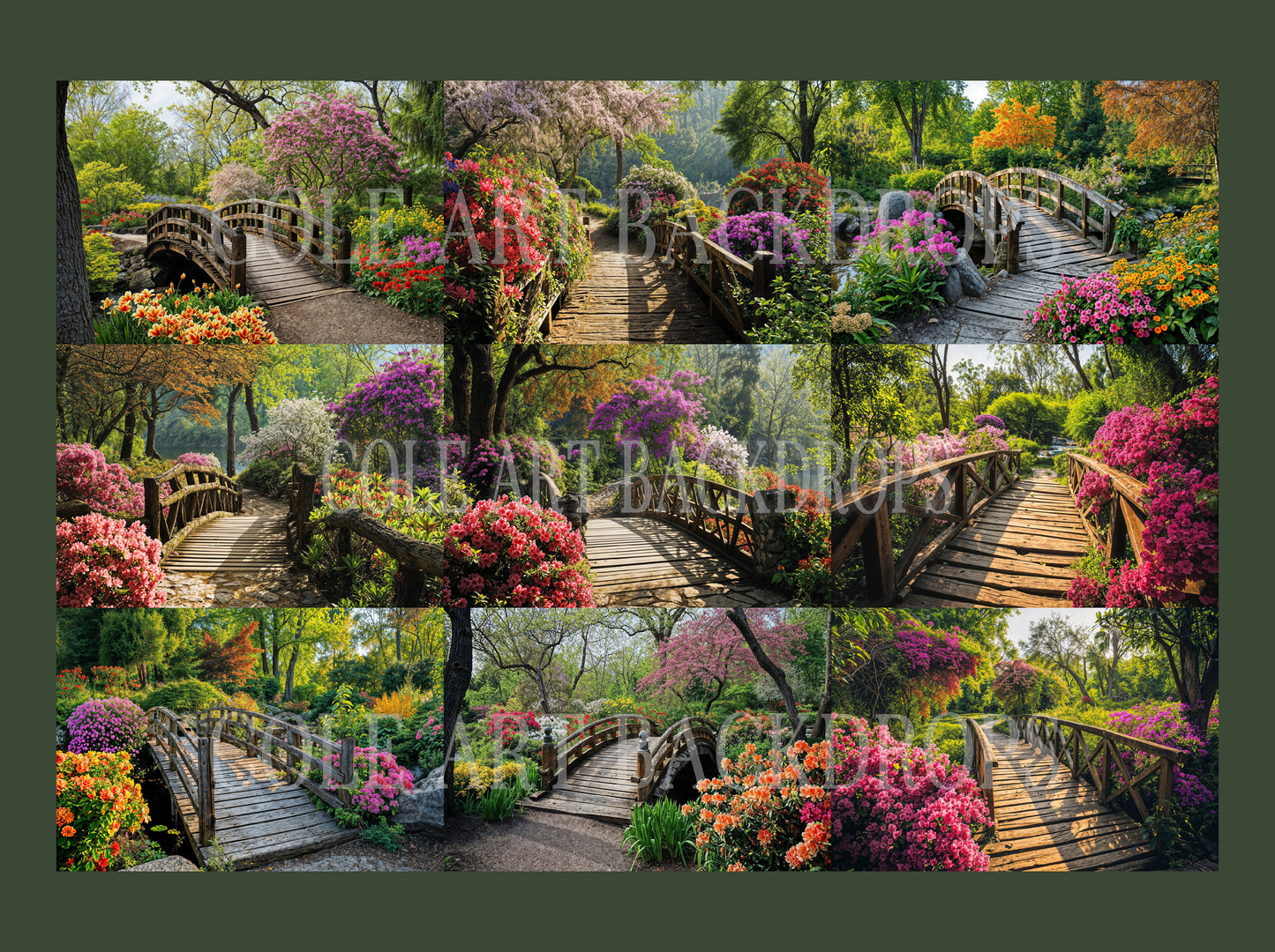 Floral Wood Bridges Set Digital Backdrops, Maternity Backdrop Overlays, Studio Backdrop Overlays, Fine Art Textures, Digital Backgrounds