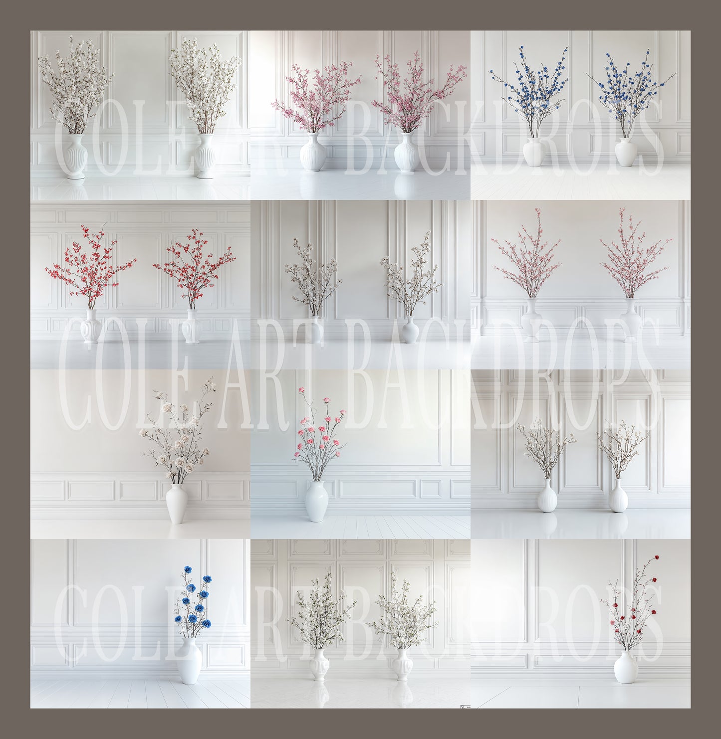 White Vases Digital Backdrop Set