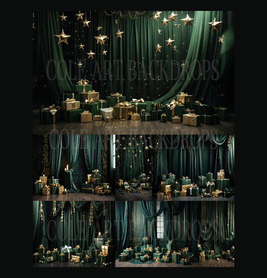 Green Christmas Set Digital Backdrops, Maternity Backdrop Overlays, Studio Backdrop Overlays, Fine Art Textures, Christmas Backgrounds