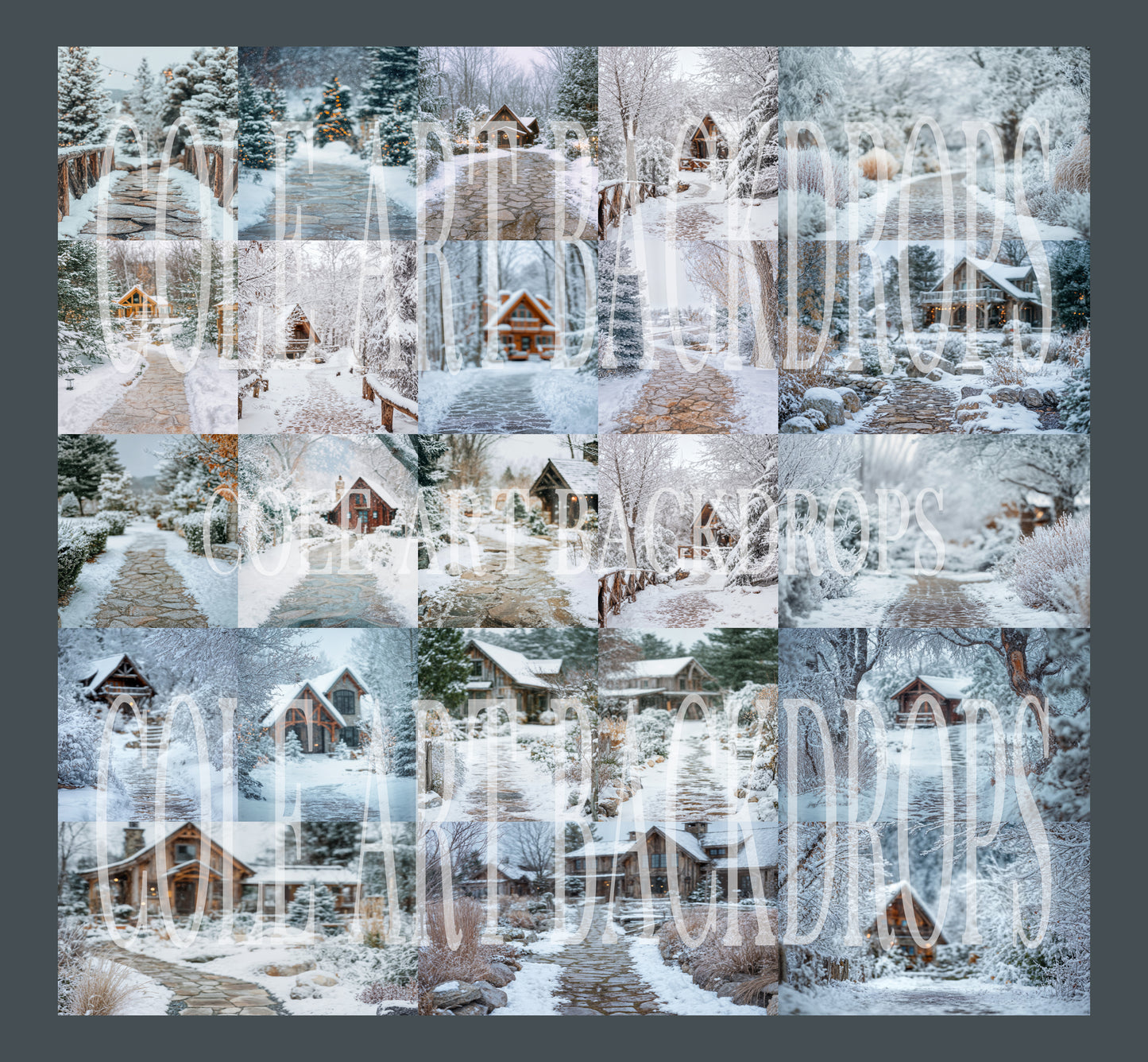 Snowy Paths Christmas Digital Backdrops Set