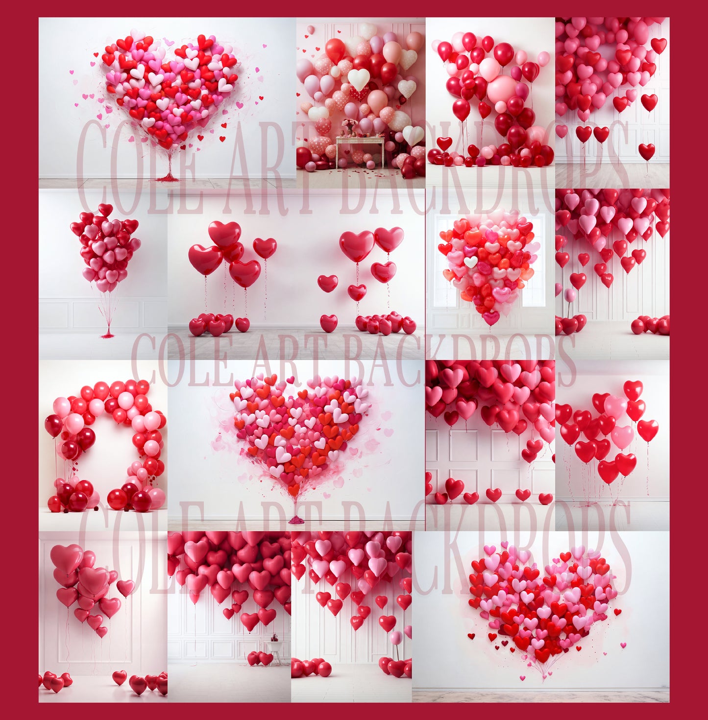 Valentine Balloon Hearts Set Digital Backdrops, Maternity Backdrops, Studio Backdrops, Digital Backgrounds