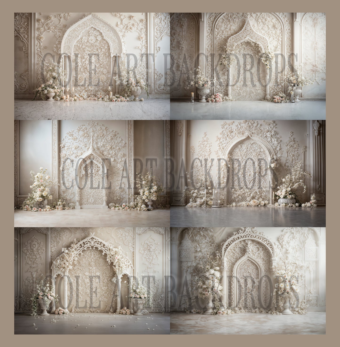 Intricate White Decor Digital Backdrop Set