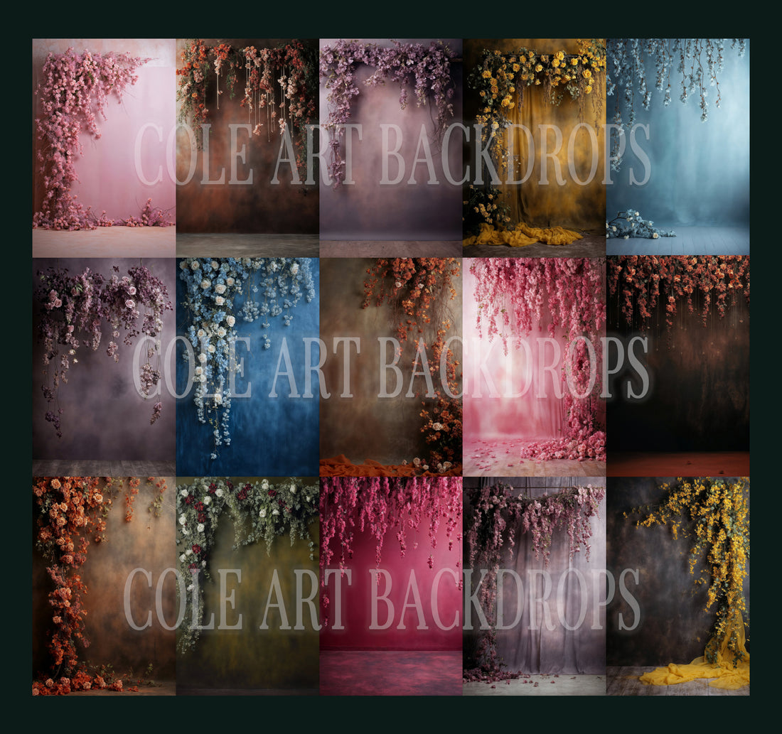 Hanging Floral Canvas Color Set, Digital Backdrops, Maternity Backdrop ...