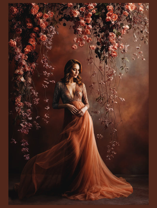 Conjunto de telas coloridas com motivos florais pendurados, cenários digitais, sobreposições de cenários de maternidade, cenários de estúdio, texturas de belas artes, fundos fotográficos