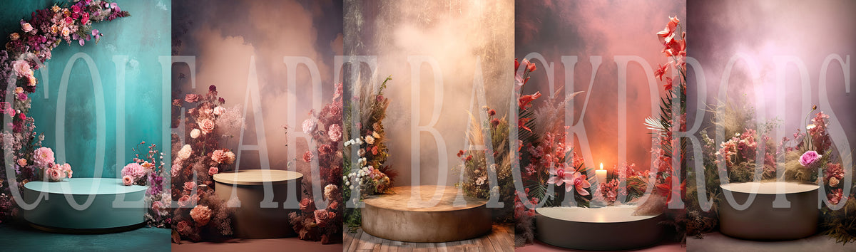 Revison Backdrop Multicolor Floral Podiums Set Digital Backdrops, Maternity Backgrounds ...