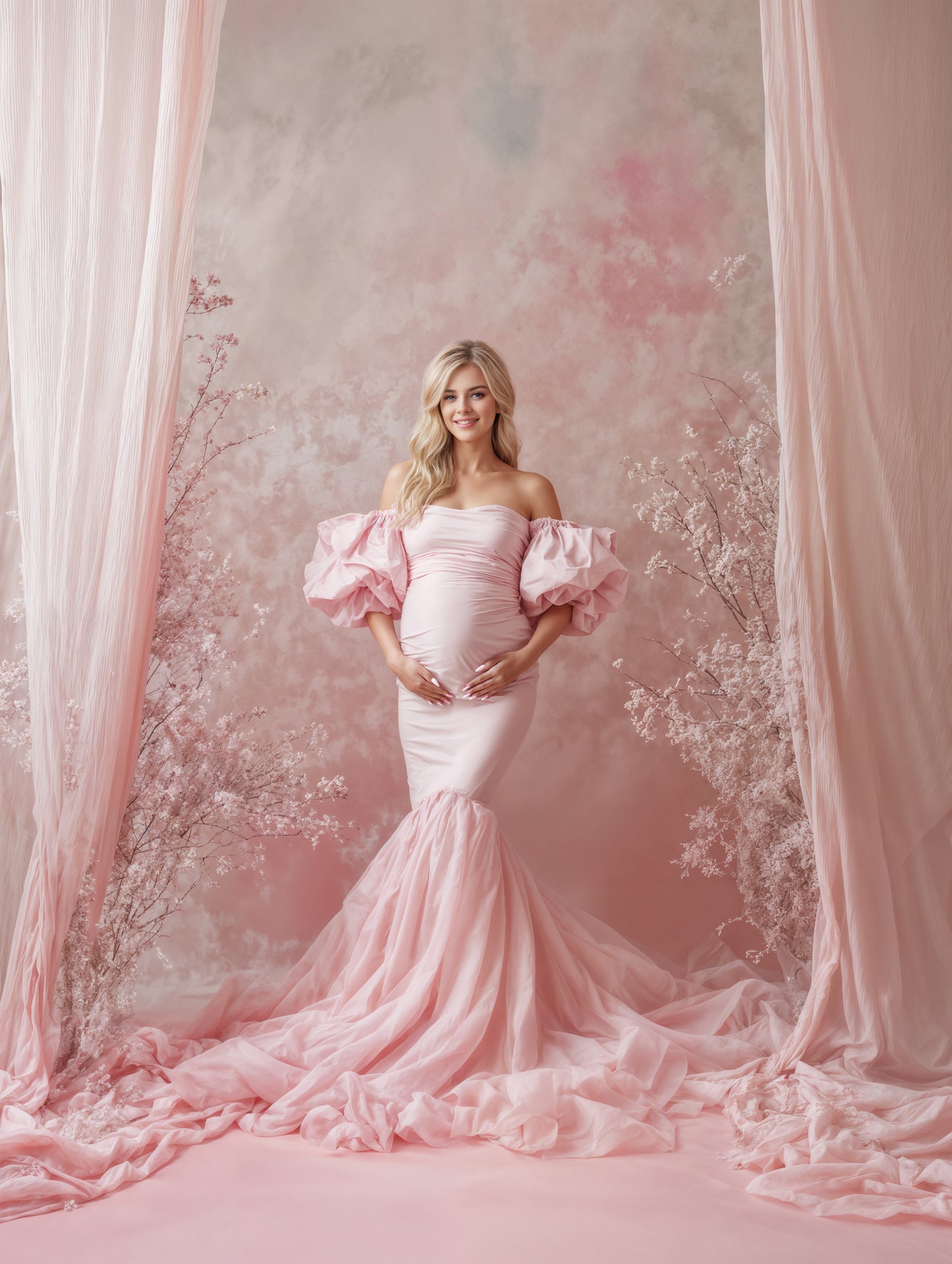Pink Drapes Digital Backdrop Set