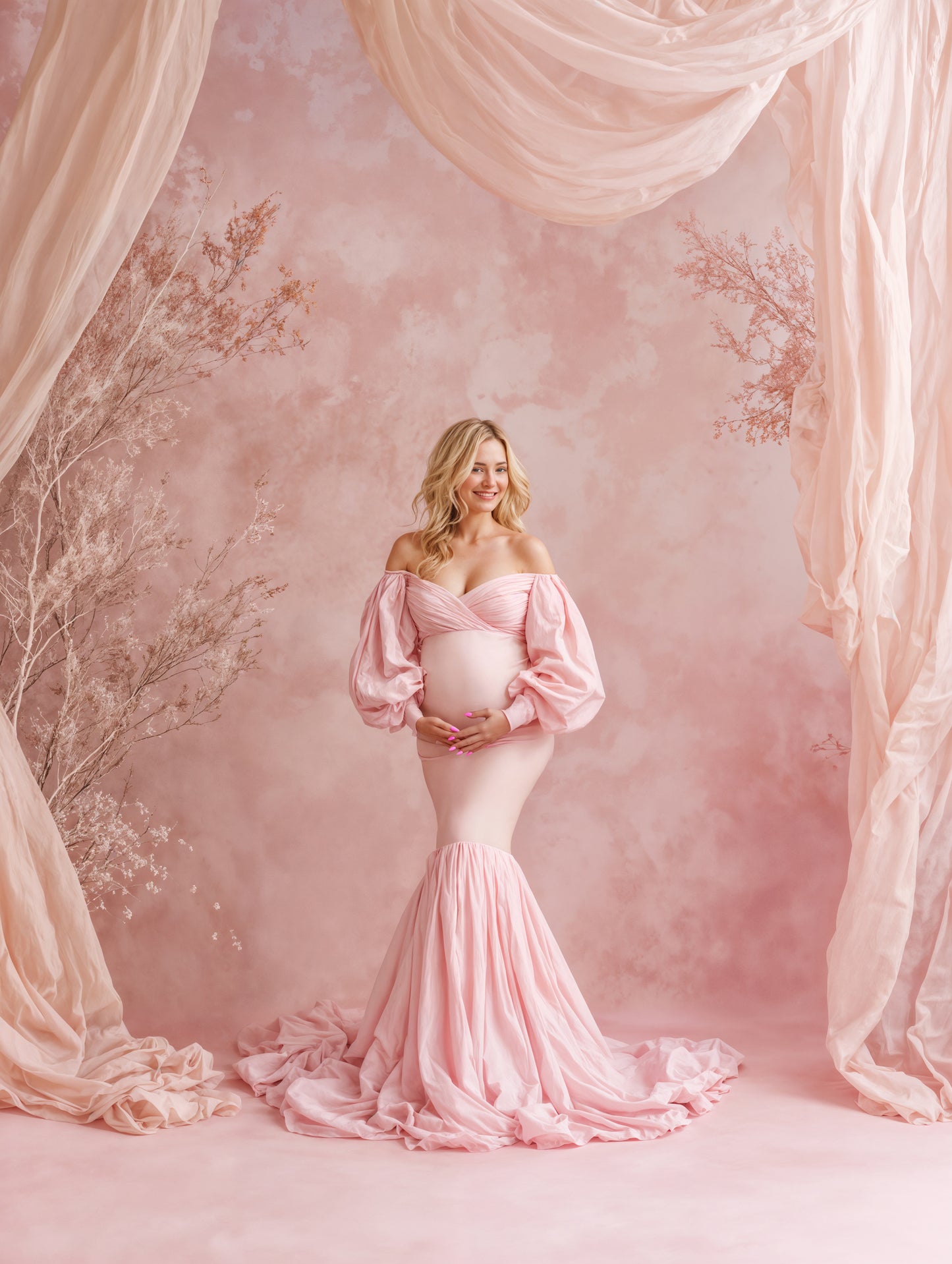 Pink Drapes Digital Backdrop Set