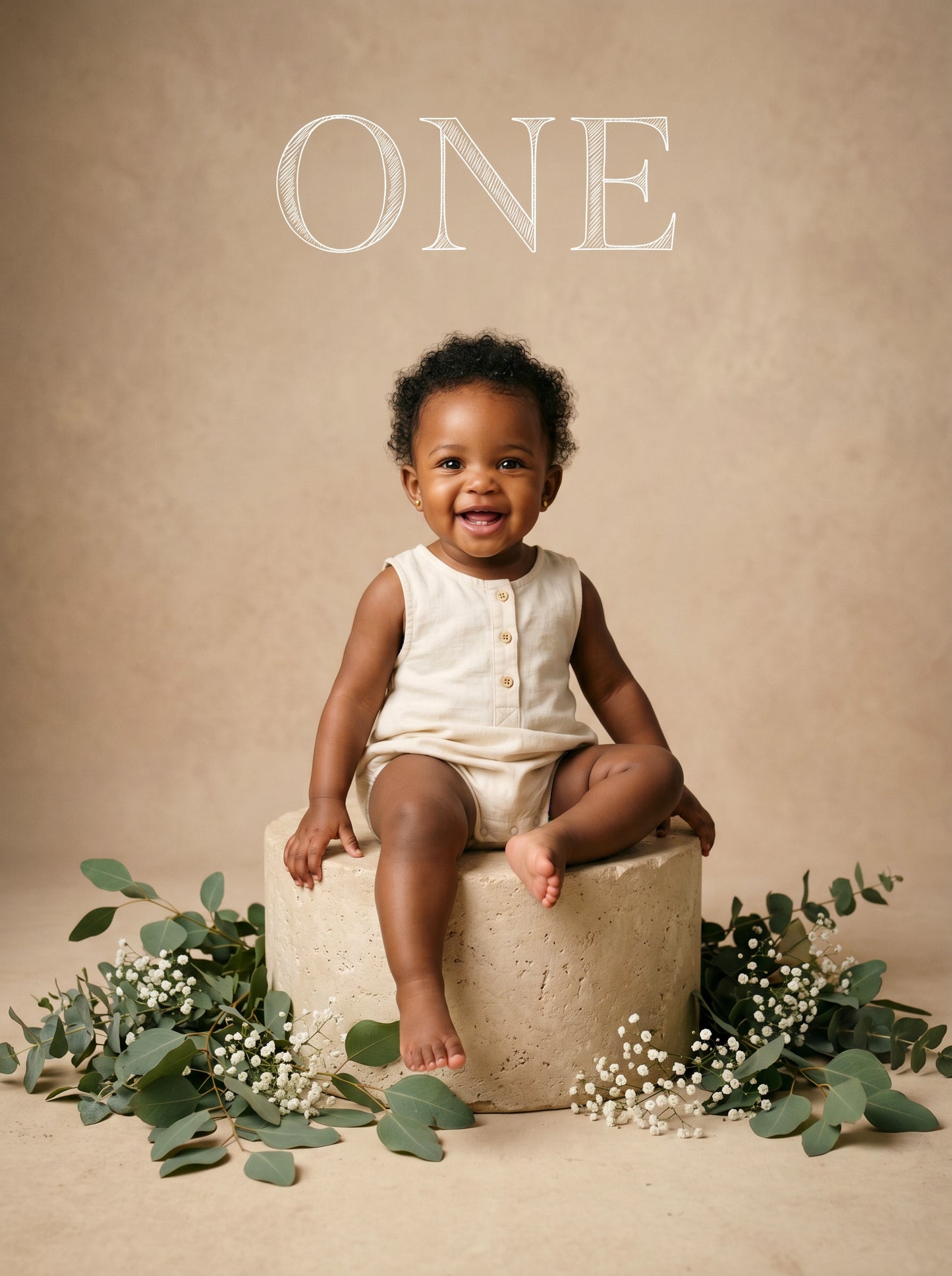 Birthday Beige Podium Set Newborn Digital Backdrops, Birthday Baby Backdrop