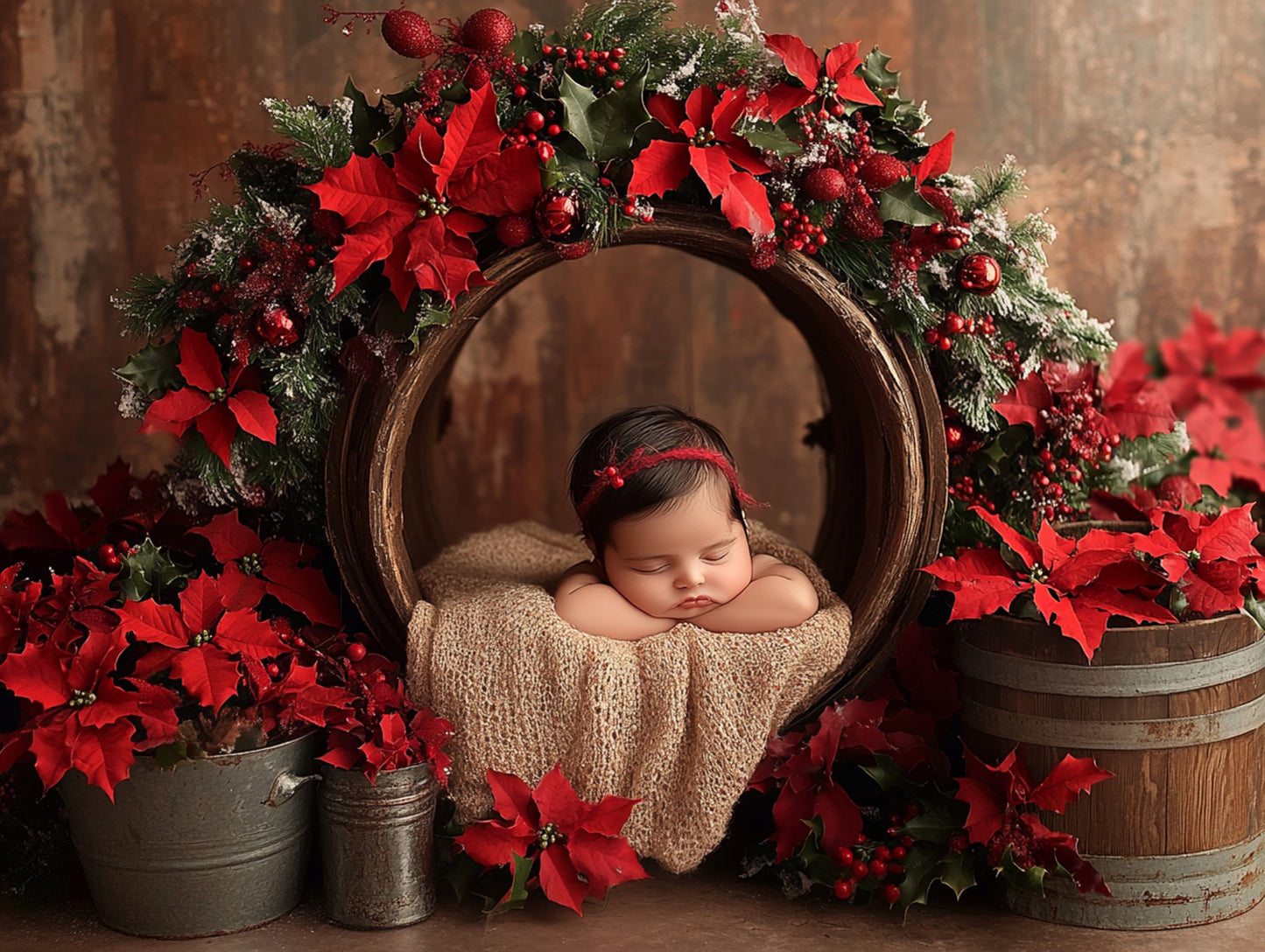 Baby Poinsettia Digital Background, Newborn Backdrops Set