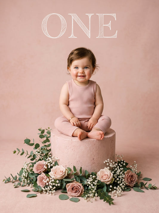 Birthday Pink Podium Set Digital Backdrops, Birthday Baby Backdrop